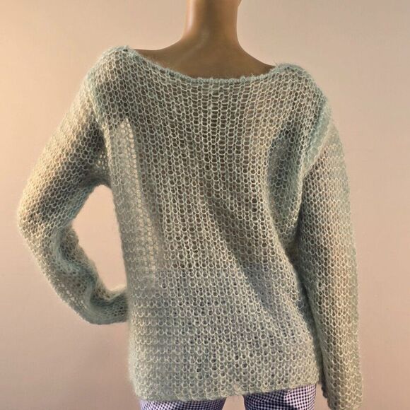 Mohair Blend Loose Knit  Sweater Womens Sz Large Pastel Aquatic Teal Boho Y2K - Picture 5 of 6